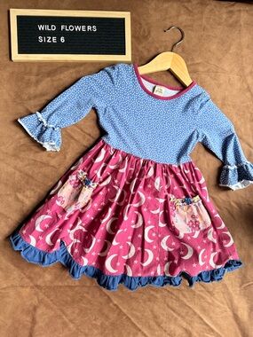 Wild Flowers Blue & Magenta Moon Dress